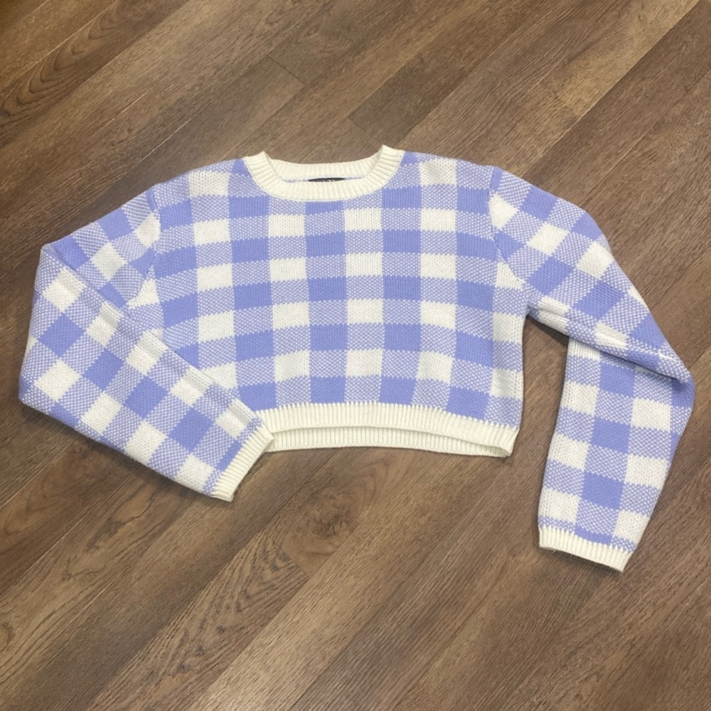 Lavender & White Checkered Sweater